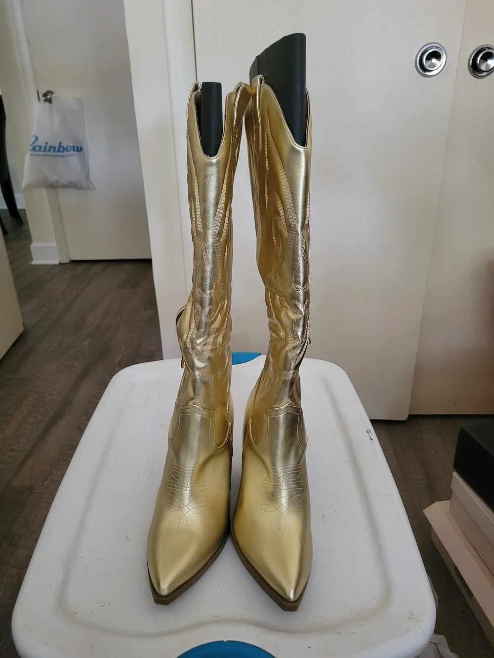 Metallic Gold Over-the-Knee Western Boots